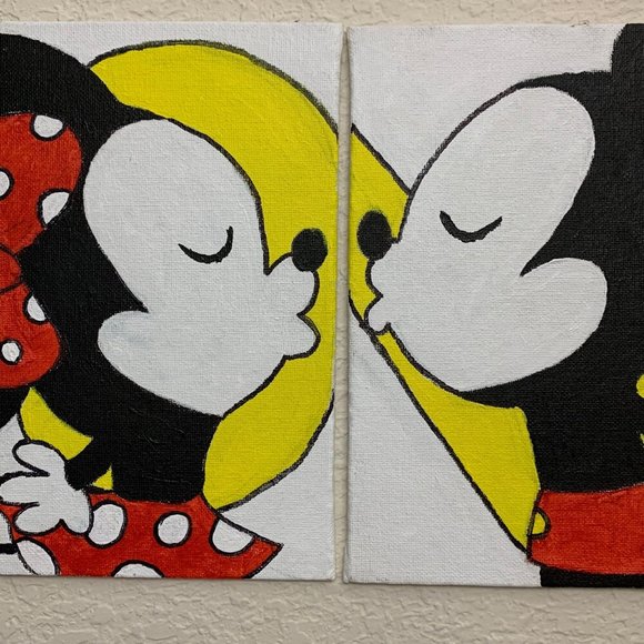 Disney LOVE Mickey & Minnie Hand Painted 2 Acrylic Painting Canvas Wall Art - Picture 4 of 4